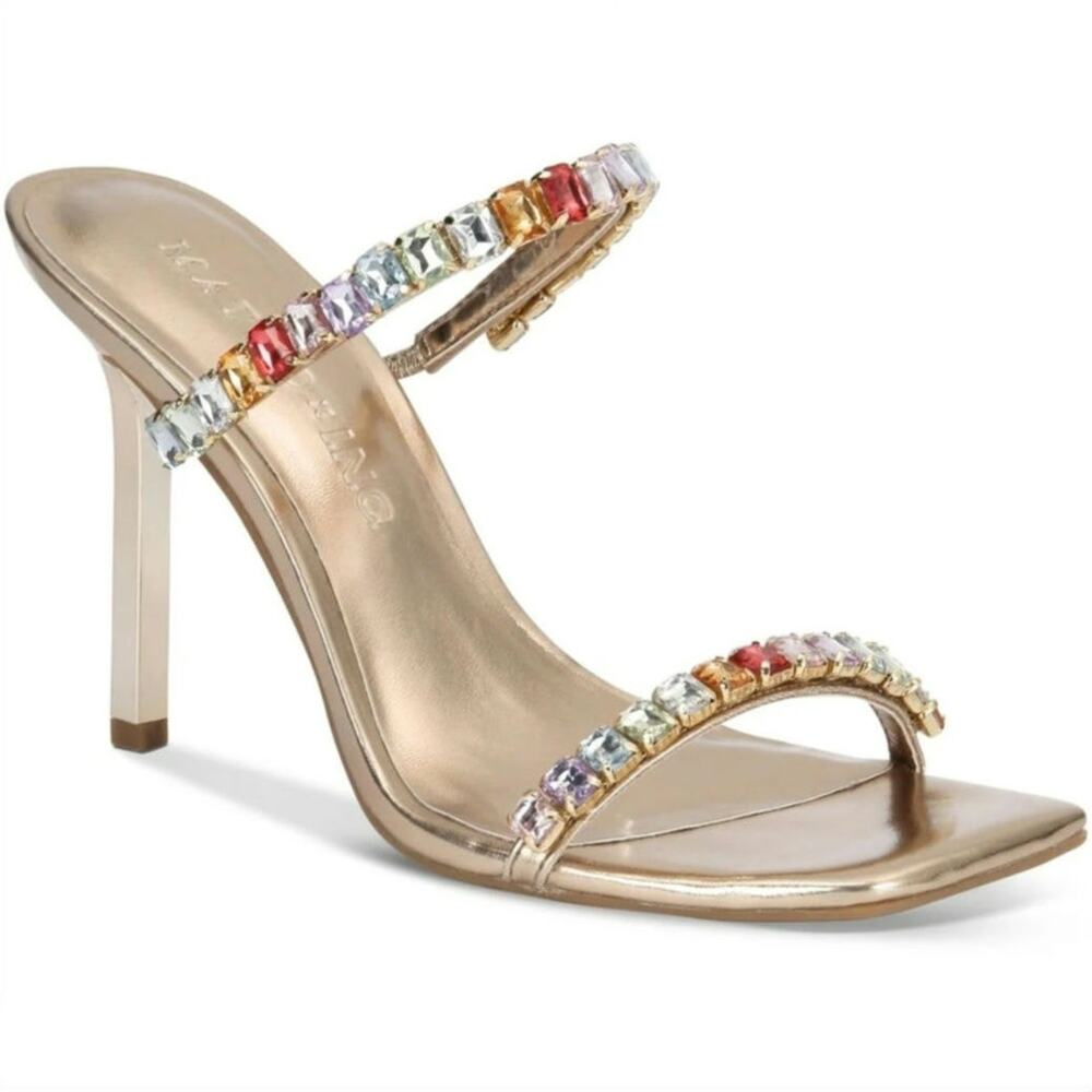 INC Diana Sapphire Women's Gold Multicolor Bling Slip-On Dressy Heels, Size 11